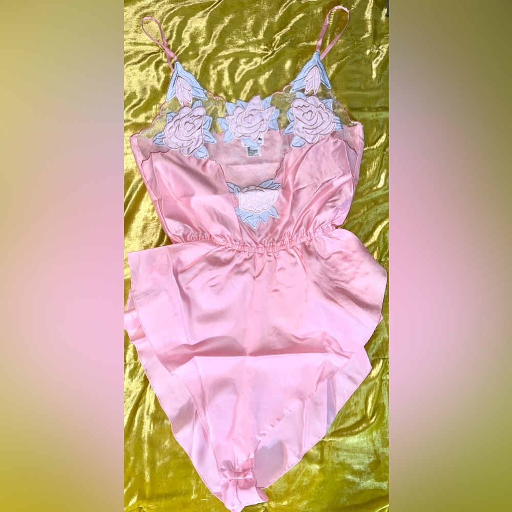 NWOT Pink & blue Teddy size Large w lace and embroidery detail and snap closure